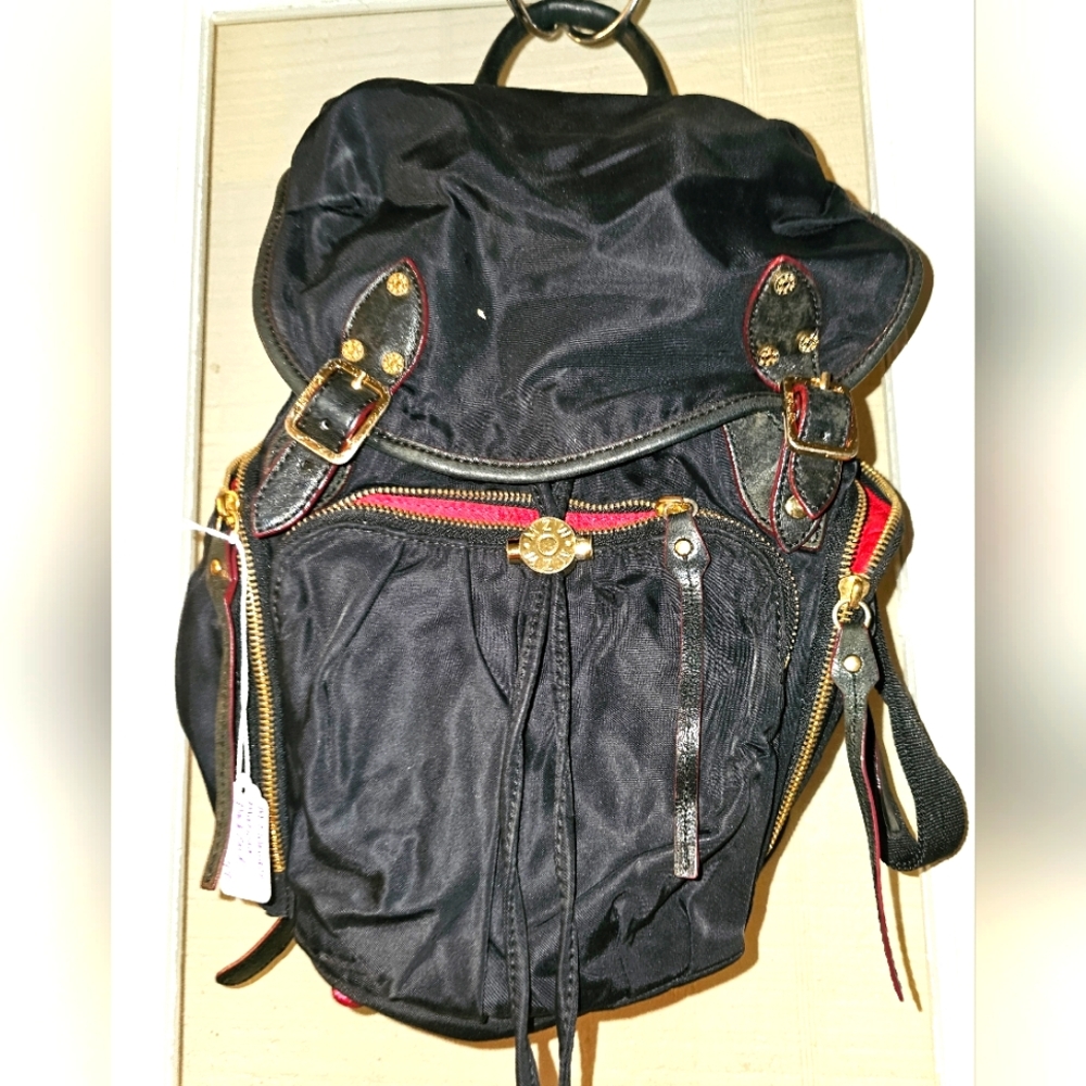 MZ Wallace Marlena Backpack Handbag, Black, Red inside, 11in x 15in